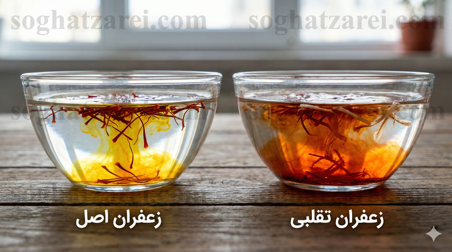 تست تشخیص زعفران اصل با آب سرد و رنگ‌دهی طلایی