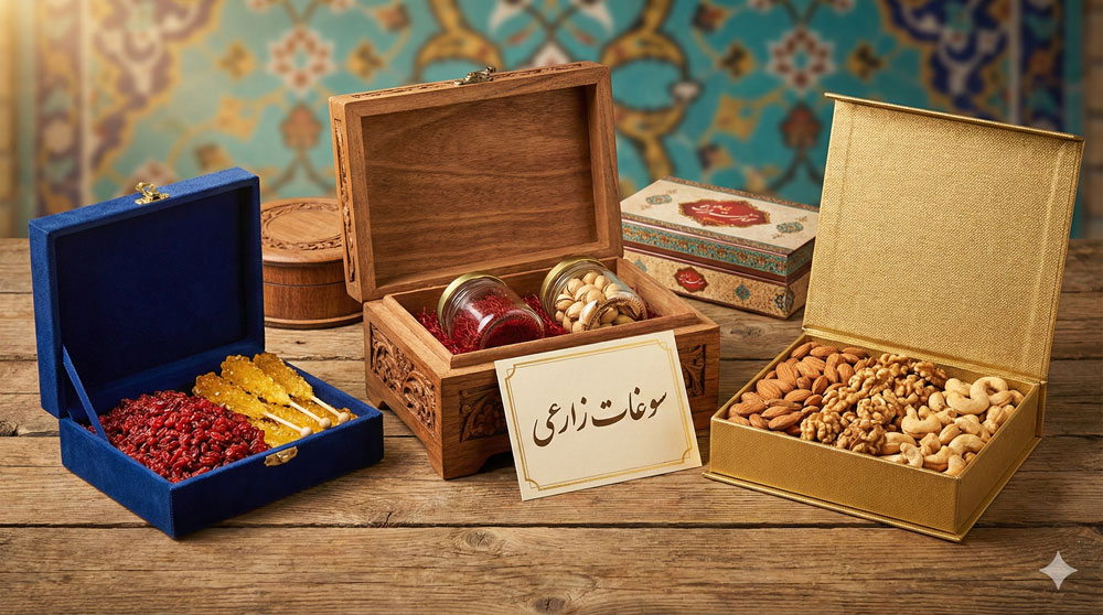 معرفی ۵ پک سوغات پرفروش زارعی شامل پک زعفران، آجیل و دمنوش